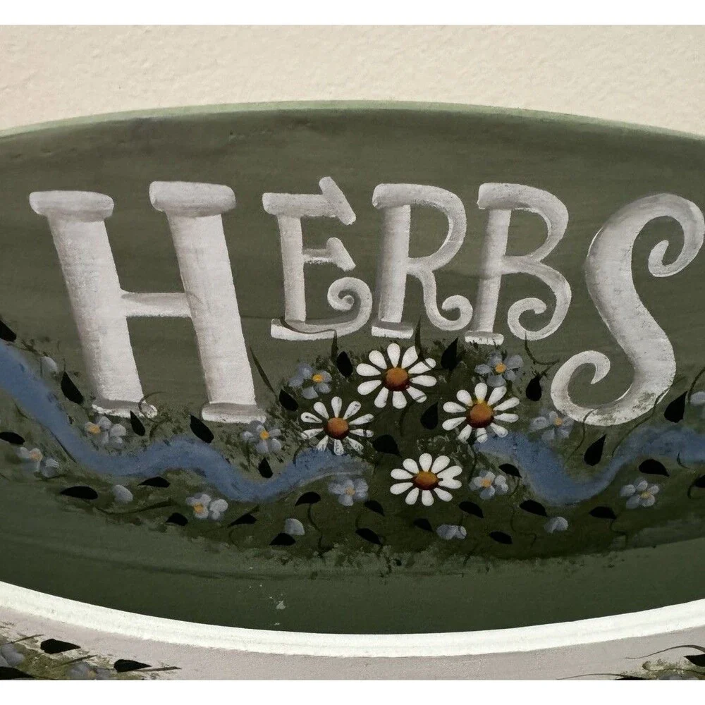 Hand Painted Wooden HERBS Kitchen Letter Mail Organizer Sorter Box with Drawer